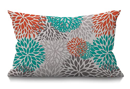 BGBDEIA Decorative Linen Cushion Covers 30 x 50 cm (12 x 20) Rectangular Blue Aqua Orange Gray Floral Anchors pattern Throw Pillow Covers for Garden Patio Living Room Couch Sofa