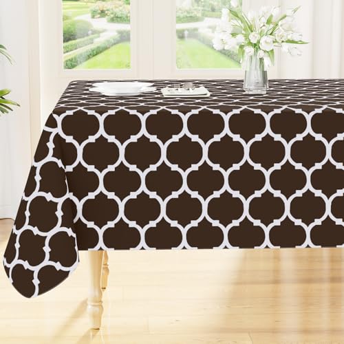 Image of Smiry Rectangle Table Cloth, Flannel Backed Vinyl Tablecloth, 60 inchx102 inch | Waterproof Plastic Tablecloths, Wipeable Table Cover for Dining, Indoor and Outdoor (Coffee)
