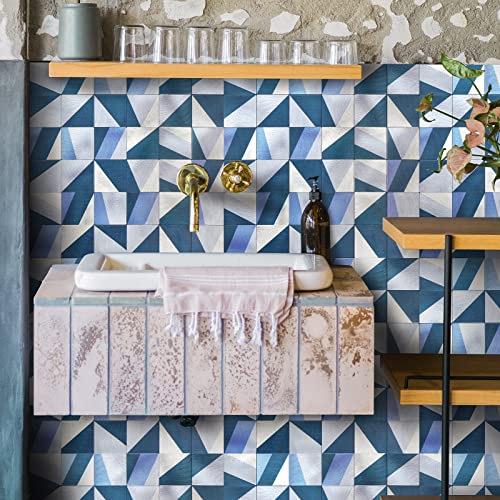 Tenashome Metal Backsplash Peel And Stick Tile Stick On Kitchen Bathroom Fireplace 3D Geometric Puzzle In Bluesilver,5-Sheets #TOP5