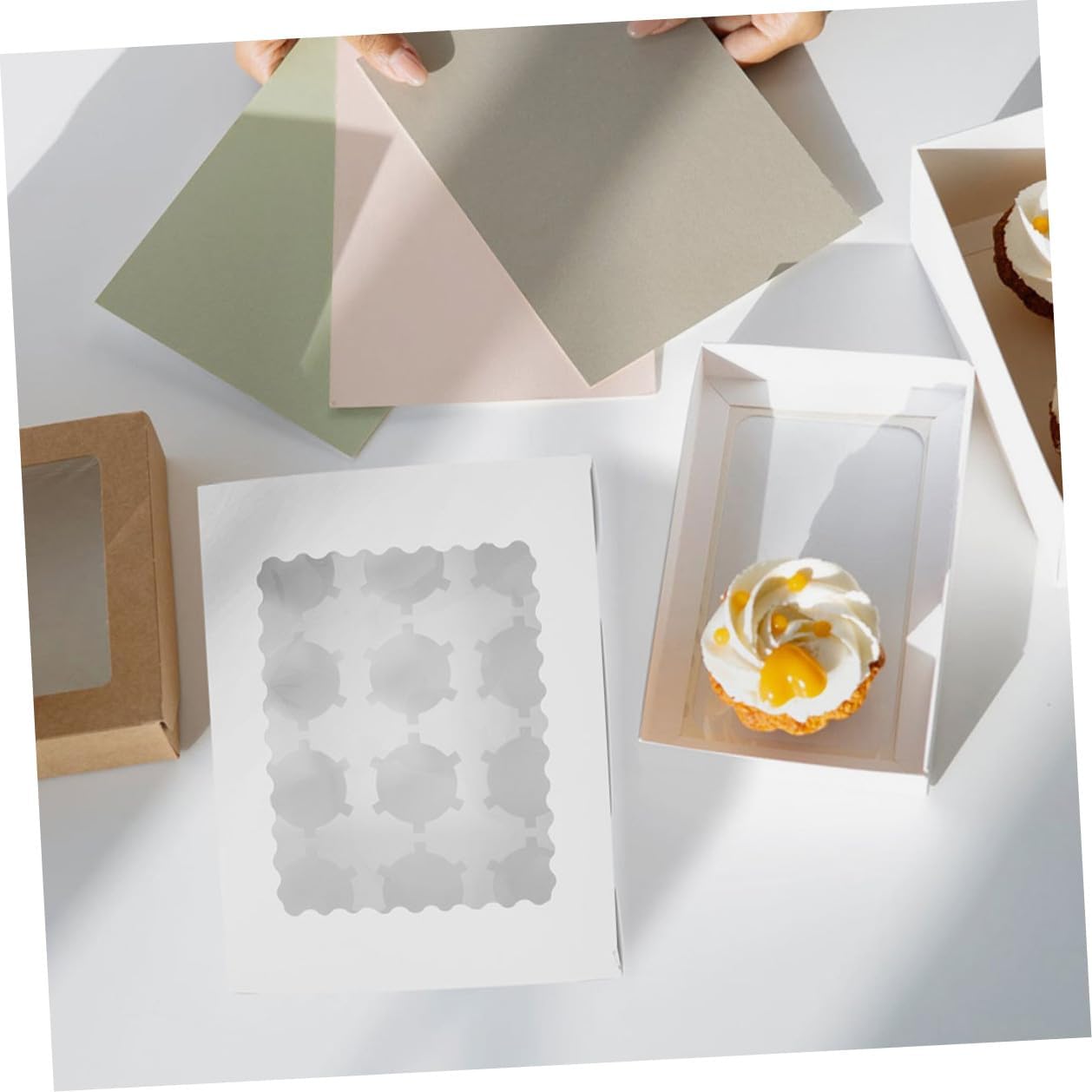 Toyvian 10pcs Window Design Muffin Cake Boxes White Cardboard Bakery Paper Box Cupcake Carriers for Bakery Packaging and Party Dessert Storage