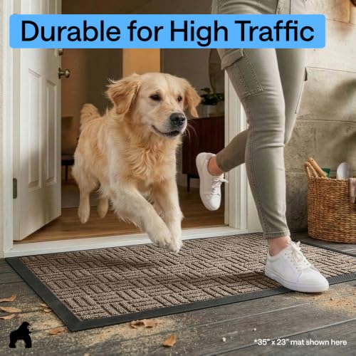 Image of GORILLA GRIP WeatherMAX Door Mat, Indoor Outdoor Use, 47x35, Beige Maze