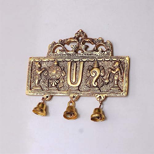 Image of KridayKraft Wall Hanging Tirupati Balaji Symbol Shankh Chakra Tilak with Hanuman ji and garud Statue Gold Plating Antique Decorative for Home & Office Table Showpiece Figurines,R