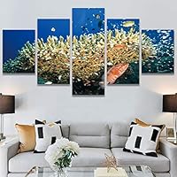 SIGNWIN 5 Panel Canvas Wall Art Modern Art Dramatic Fish Jellyfish Marine Life Multicolor Nautical Photography for Home Decorations Ready to Hang - 60