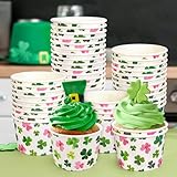 JarThenaAMCS 50 Packs St. Patrick's Day Shamrock Paper Bowl 9oz Snack Ice Cream Soup Dessert Cups Watercolor Pink Green Clover Disposable Bowls for Irish Holiday Party Supplies