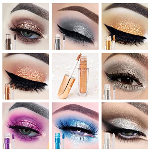 Avierll 8 Color Liquid Eyeshadow Set Gold Eyeshadow Brown Glitter Eyeshadow Eye Glitter Makeup Eye Shadow Stick Makeup Kit Quick-Drying Long Lasting Waterproof #TOP3