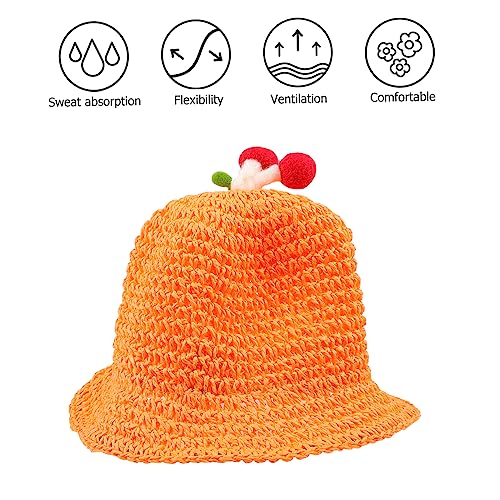 BESPORTBLE Summer Boys and Girls Mushroom Decor Sun Protection Hat Soft Comfortable Straw Cotton Material Orange2