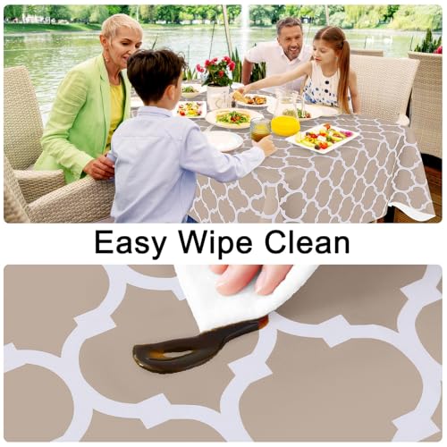 Image of Smiry Rectangle Table Cloth, Flannel Backed Vinyl Tablecloth, 70 inchx120 inch | Waterproof Plastic Tablecloths, Wipeable Table Cover for Dining, Indoor and Outdoor (Khaki)