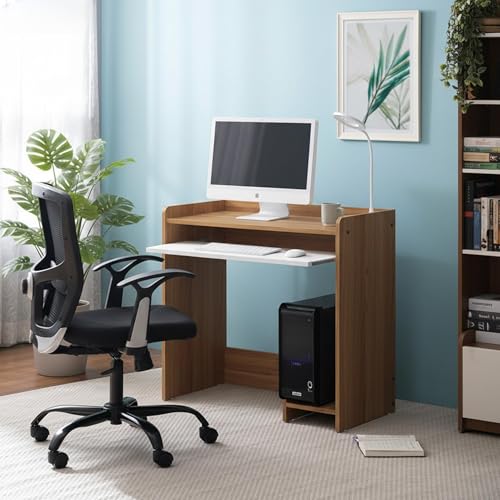 Image of NEUDOT Berry Engineered Wood Computer Table | Office Table | Study Desk | Freestanding with Keyboard Tray | Compact and Space Saving | Leon Teak & White Finish
