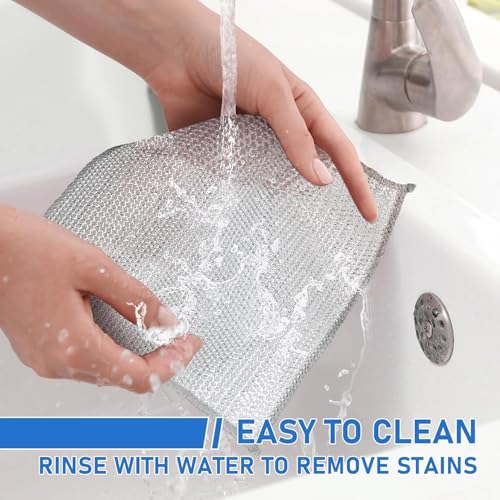 Image of HOUSELY Non Scratch Wire Dish Cloth (Pack of 10), Steel Scrubber for Utensils Cleaning, Multipurpose Wet and Dry Cleaning, Stainless-Steel Dish Wash Scrubber for Washing Dishes, Sinks, Counters