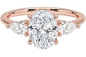Moissanite Engagement Ring Stone Solitaire 3 Stone Oval Diamond Alternative Bridal Rose Gold