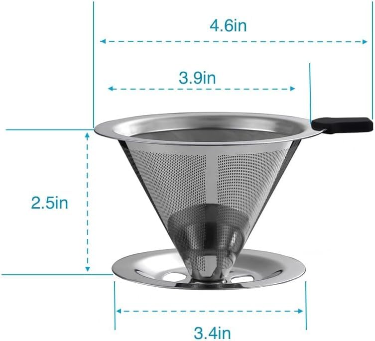 Pour Over Coffee Dripper, Stainless Steel Coffee Filter, Paperless Reusable Coffee Filter, Metal 600 Mesh Strainer Coffee Maker Single Cup Brewer 1-2 Cup Coffee Filter