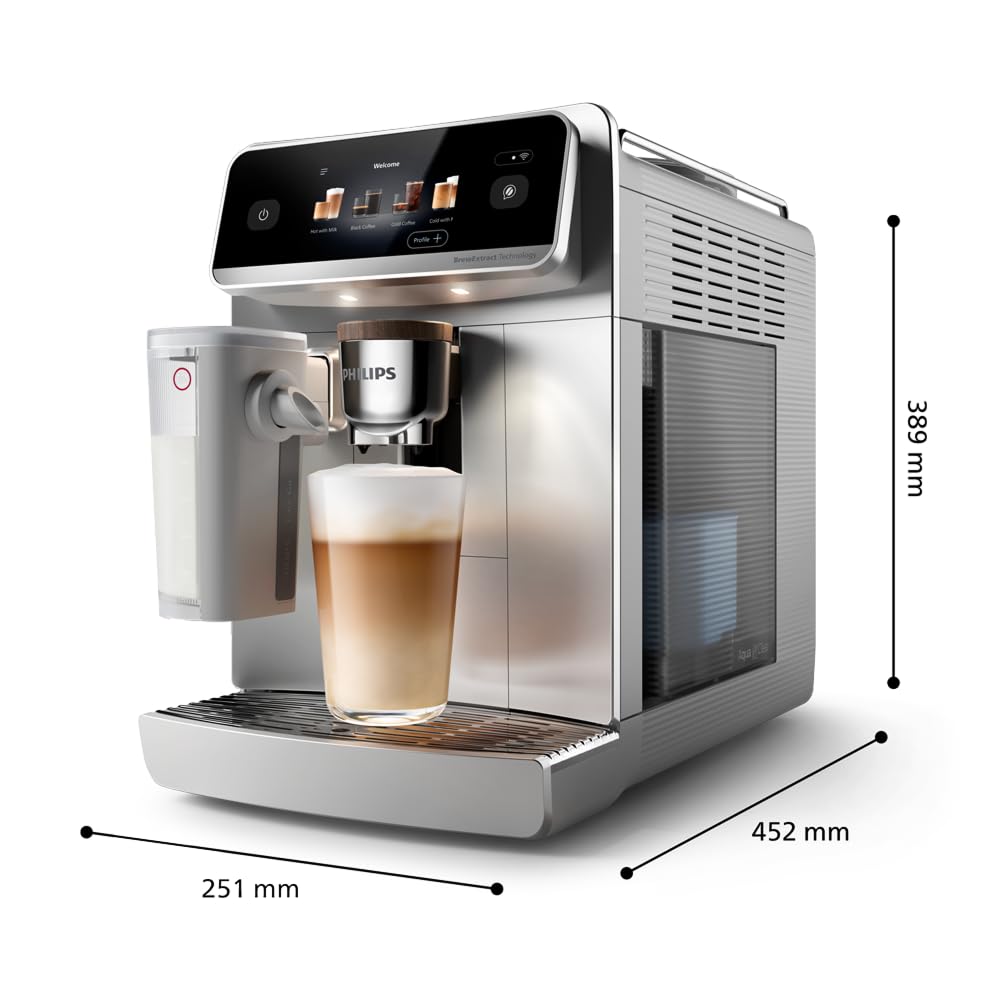 Philips Machine à café à grains automatique Aromis Série 8000 - Café de qualité avec BrewExtract, technologie SilentBrew broyage silencieux, plus de 50 boissons, LatteGo Pro (EP8757/20)
