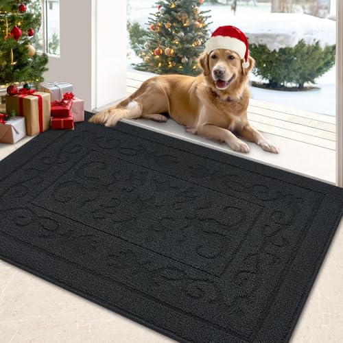 FONEYI Indoor Door Mat 24' x 36', Dirt Trapper Door Mats Non-Slip Entryway Rugs Washable, Absorbent Resist Dirt Welcome Mat, Low Profile Inside Floor Mats for Front Back Door and Entryway, Black