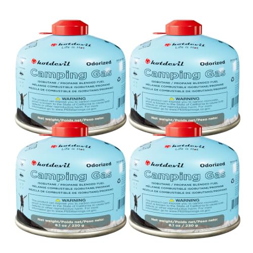 Isobutane Fuel Canister 230 Gram Camping Stove Fuel Butane Propane Blend Isobutane Fuel Canister Camping Fuel Gas Canister Suitable for ALL Seasons Efficient and High Output 8.1oz(4 packs)