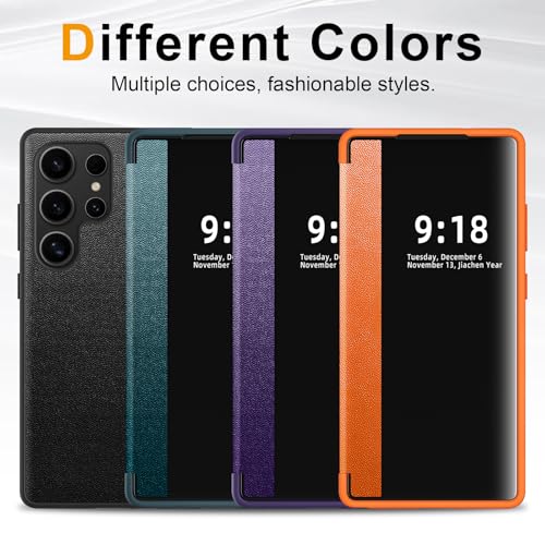 Image of Flip Case for Samsung Galaxy S25 Ultra Case S View, Frosted Translucent Window Clear View Folio Protective Phone Case, 360 Degree Full Body Shockproof Flip Cover Case for Samsung S25 Ultra 5G (Purple)