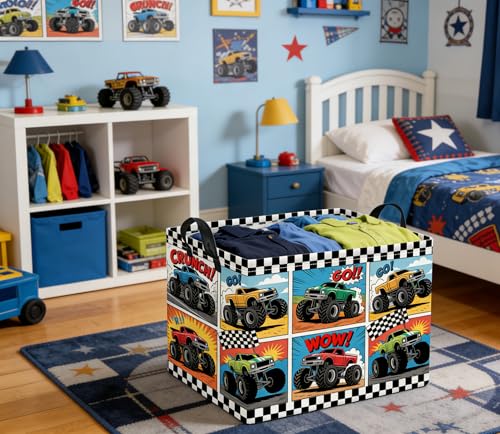 Image of Rectangular Baby Kids Storage Basket for Home Kitchen Girls Cute Toy Storage Bin Organizer Shelf Book Room Decor(Truck)