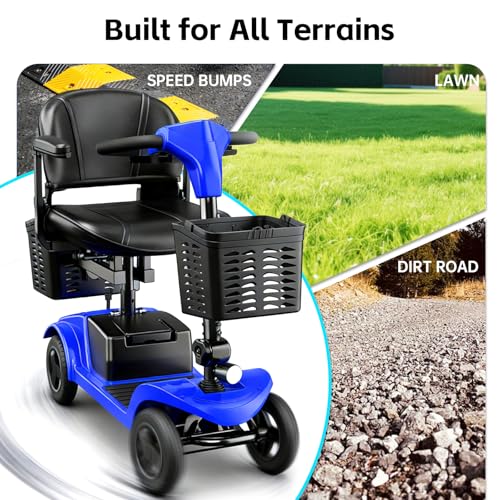 Image of Mobility Scooter,Folding Motorized Scooter,300 lbs Capacity, Equipped with 300W Motor,Removable Battery,Dual Baskets,15 Miles Travel,Suitable for All Terrains (Blue)
