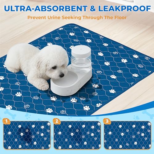 Image of Fostanfly Washable Dog Pee Pads, 1 Pack 24''x72''(2x6ft) Non Slip Reusable Puppy Pee Pads with Great Urine Absorption, Dog Mats for Whelping, Potty, Runner Rug for Hallway, Entryway, Bedroom, Blue