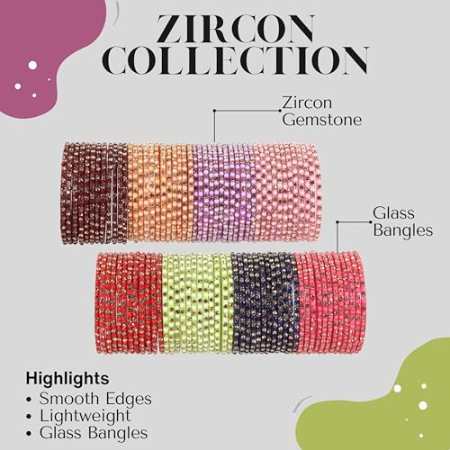 Glass Bangles Set AD Stone Diamond Chudi Bracelet -Combo of 96