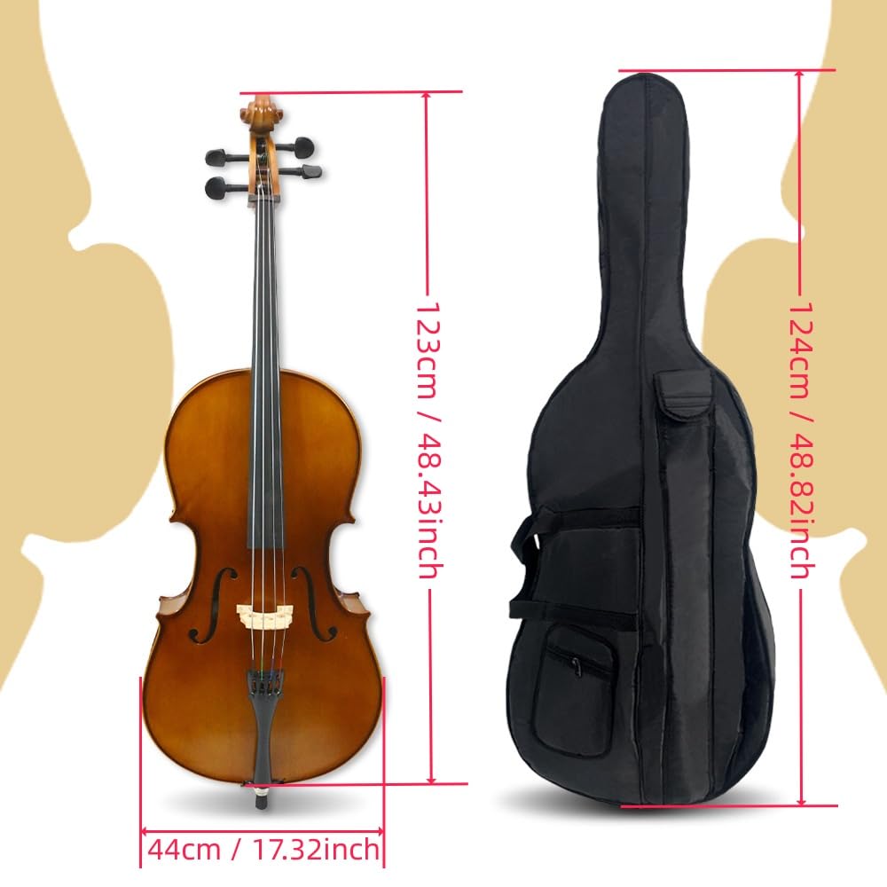 Vetimobato Cello Gig Bag 4/4 Full Size Cello Soft Bag 1/2 1/4 1/8 Waterproof Cello Soft Case Travel 3/4 Cello Bag with Multiple Pockets & Handle & Adjustable Back Straps Cello Backpack
