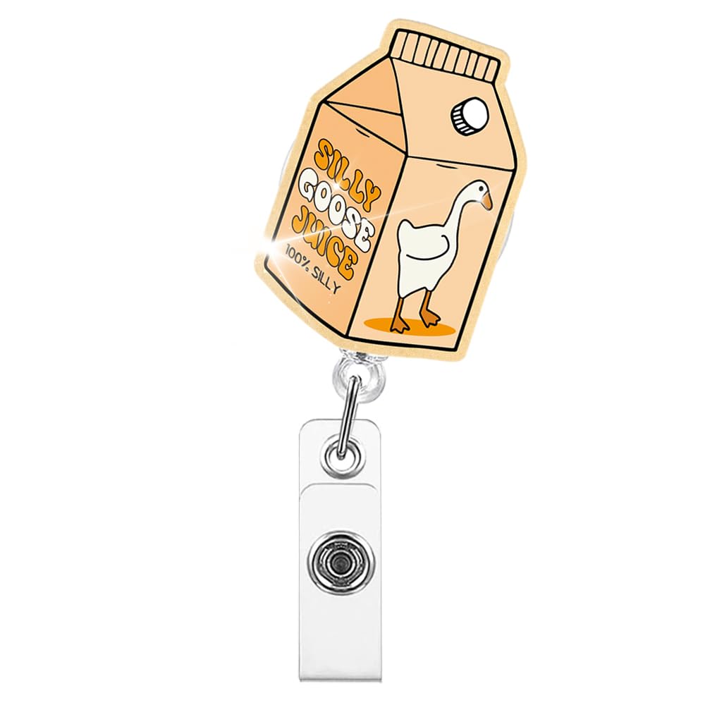 Xipromi Silly Goose Juice 100% Silly Cute Badge Reels Retractable Glitter with Clip, Funny Water Bottle Badge Holder for Registered Nurse Counselor