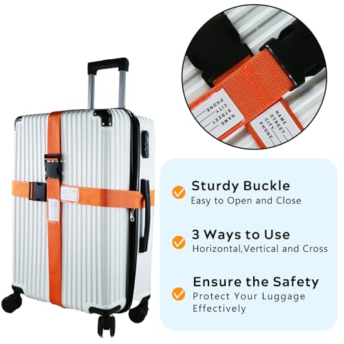 Image of Ferris 4 Pack Luggage Straps TSA Approved - Adjustable Luggage Strap Belt for Suitcases and Bags with Buckle Closure, Travel Accessory (Orange)