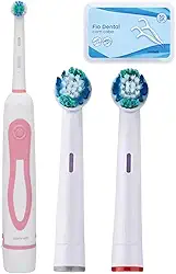 Kit Escova de Dentes Elétrica com 2 Refis e 50 Fio Dental, Rosa, Uso Adulto e Infantil