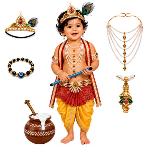 Image of Raj Costume Shri Krishna Dress for Kids, Bal Krishna Costume for Baby Boy and Girl, Janmashtami Fancy Dress Costume, Krishna Dress for Kids