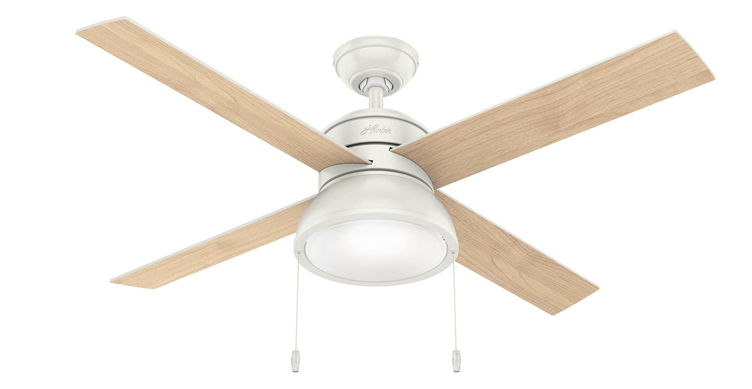 Hunter Fan Company, 54151, 52 inch Loki Fresh White Ceiling Fan with LED Light Kit and Pull Chain