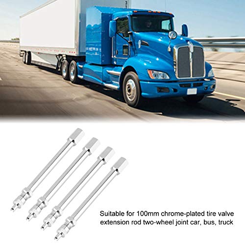 Image of Tyre Valve Extension, Pack of 4 100mm Chrome Tyre Valve Extension Rod Wheel Adapter Car Tyre Valve Stem Extenders Replacement for Car Bus Truck Lorry Wheel