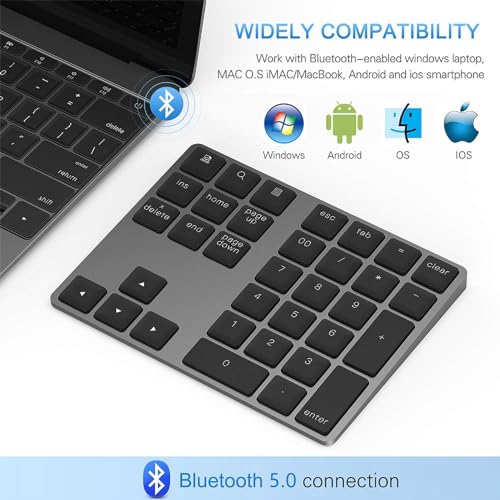 Lekvey JP06B Bluetooth Number Pad, Lekvey Aluminum Rechargeable Wireless Numeric Keypad Slim 34-Keys External Numpad Keyboard Data Entry Compatible thumb #1