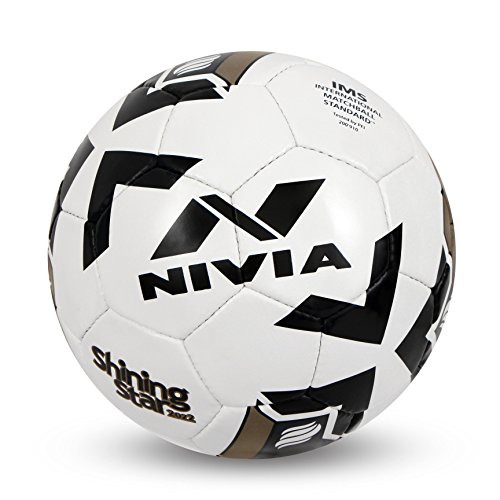 NIVIA Shining Star - 2022 Football/Rubberized Stitched Football/32 Panels/Suitable for Hard Ground Without Grass/International Match Ball/Soccer Balls/Football Size - 5 (Black & White)