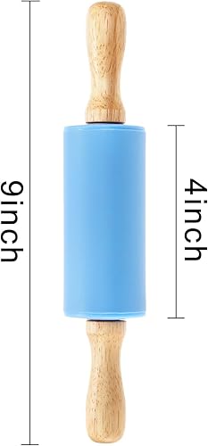 Miniatura 2 de SOUJOY Paquete de 8 mini rodillos, rodillo de masa pequeño de 9 pulgadas con mango de madera, rodillo de silicona para masa para niños,