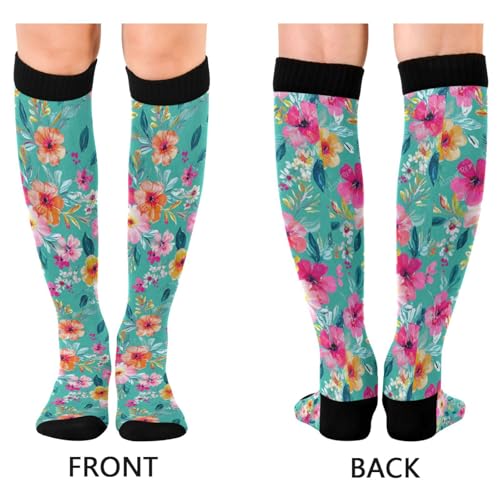 Plaaee Compression Socks for Women & Men Pink Floral Knee High Stocking for Sports Running Travel Nurses2
