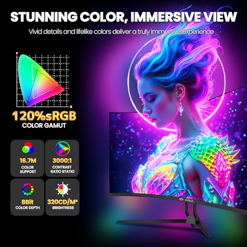 CRUA 32" Curved Gaming Monitor, 4k UHD(3840 * 2160P) VA Screen, 1500R, 144Hz/160Hz Computer Moniter Supports Freesync, 120% sRGB, Built-in Speakers, HDMI 2.0 & DP 1.4, Wall Mountable-Black - Image 5