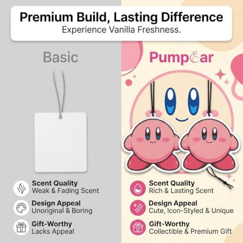 Image of PumpCar 2 pieces Kirby Merch Pink Cute Kawaii double sided cartoon vanilla scented funny car air freshener Cool hanging rearview mirror Interior Decor Dangler Accessories Gifts for Girls Women