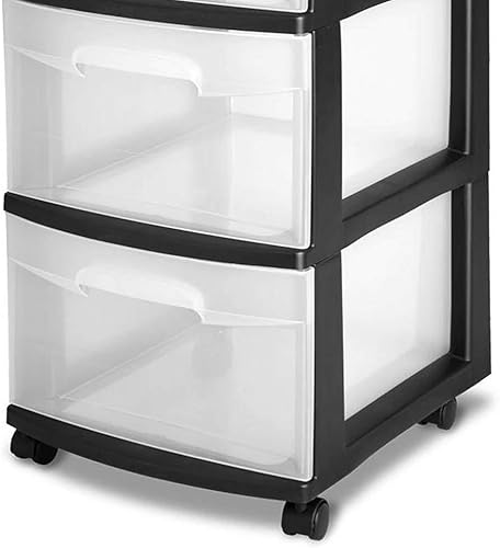Miniatura 8 de Sterilite 28309002 Carrito de 3 cajones marco negro con cajones transparentes y ruedas negras paquete de 2