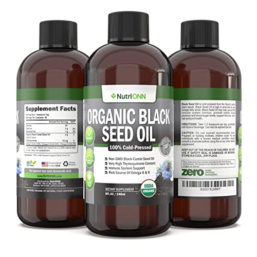 Organic Black Seed Oil - Usda Certified Organic Black Cumin Seed Oil Liquid – High Thymoquinone Content – Non-Gmo And Cold-Pressed – Rich Source Of Omega-6 & Omega-9 Fatty Acids - 8 Oz #TOP5