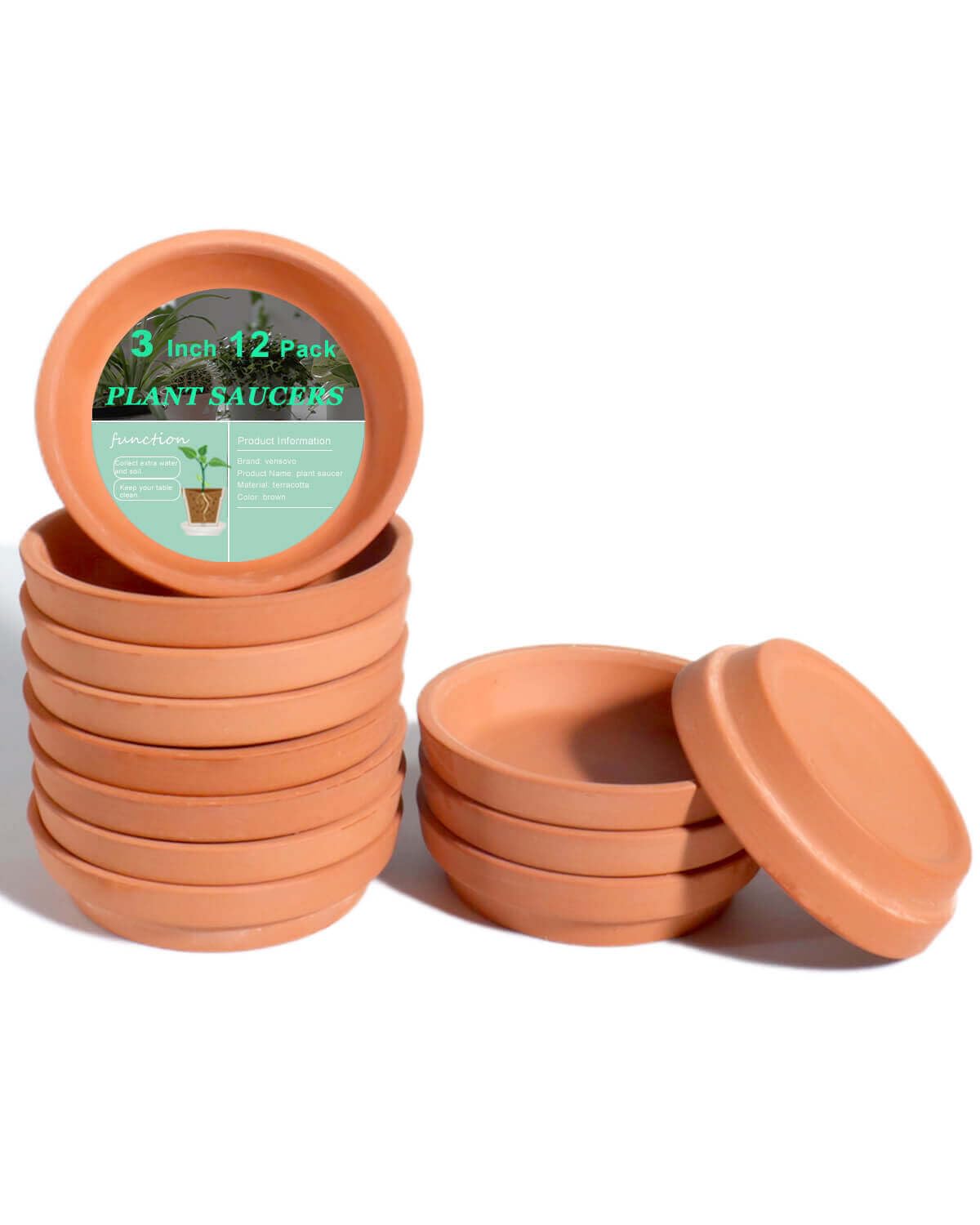 vensovo 3 Inch Terracotta Plant Saucers, 12 Pack Mini Clay Trays for Pots
