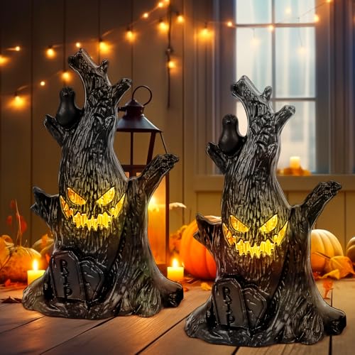 Halloween Deko Geister Baumstumpf mit LED Licht, 2 Stück Halloween Geister Baumstumpf, Halloween Deko Licht, Figuren Leuchtende für Halloween Dekoration, Party Deko Laterne Tischdeko Dekofigur Halloween Deko Geister Baumstumpf mit LED Licht, 2 Stück Halloween Geister Baumstumpf, Halloween Deko Licht, Figuren Leuchtende für Halloween Dekoration, Party Deko Laterne Tischdeko Dekofigur