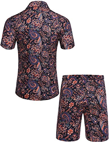 Daupanzees Men's Luxury Casual Button Down Short Sleeve Hawaiian Shirt Suits3