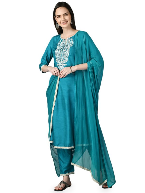 Meesan Women's Pure Cotton 3/4 Sleeve Kurta - Solid Black Tunic Top, S-XXXL
