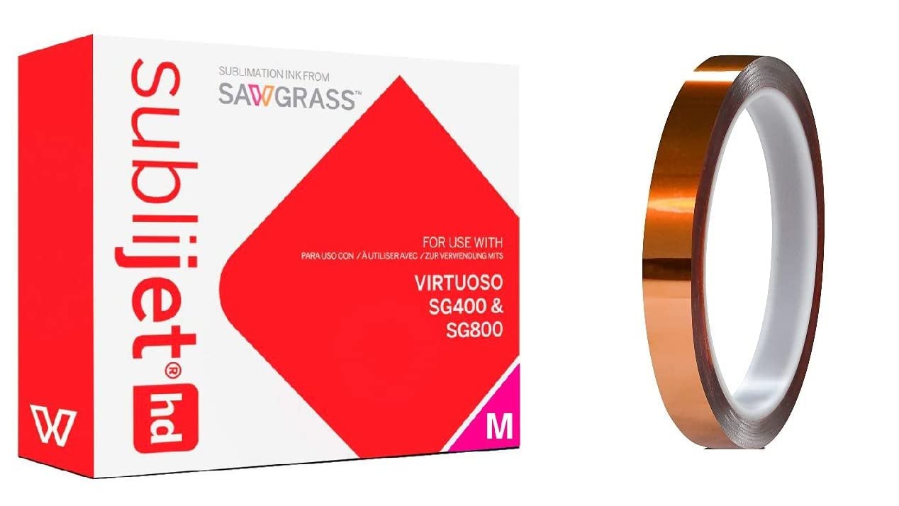 Sawgrass SUBLIJET HD Sublimation Ink SG400 and SG800, Magenta Regular Capacity Cartridge - Bundle with 1 roll of SUBLIMAX Brand Heat Tape Size 1/2" x 100 feet