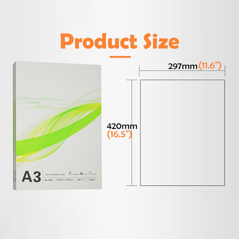 Druckerpapierpapierpapier Office Paper-100-Blätter Pro Packung, 95 Helligkeit Für Knackige Druck-, Laser- Und Inkjet,A3-70GSM,3 Pack (100 Blätter/Pack)