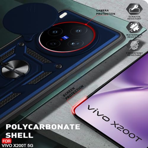 Image of AESTMO Tough Armor VIvo X200T 5G Bumper Back Case Cover | Ring Holder & Sliding Camera Shield Cover | 360 Degree Protection Back Case Cover for VIvo X200T 5G (Blue)