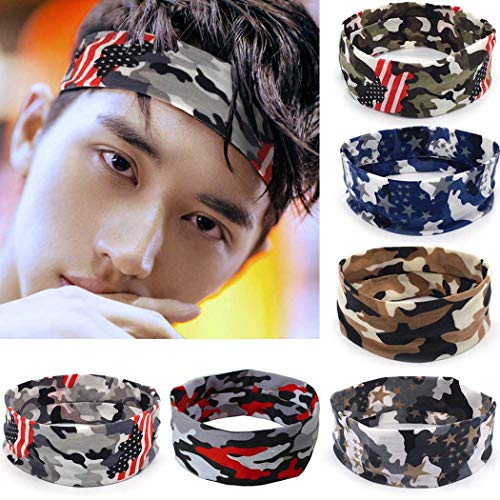 Fashband Sport Camo Printed Headband Breathable Elastic Turban Hair Band Yoga Head Scarf for Men Women Boys Girls Pack of 6