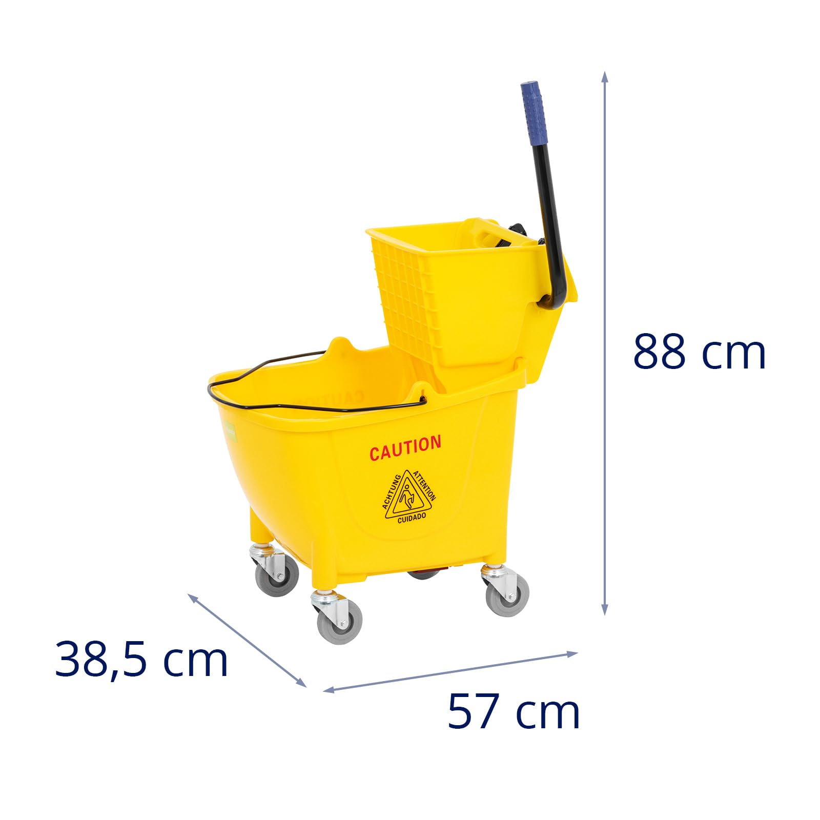 Carro de Limpieza con Prensa y Cubo de 32 L Prensa con Mango Engomado para Mopa hasta 130 mm 4 Ruedas Carro de limpieza industrial Carro de fregar para hostelería Carrito para fregar suelos