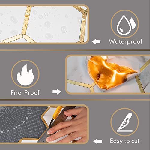 Lovdeco 5 Sheets Hexagon Peel And Stick Backsplash Gold And White Marble , Pvc Kitchen Tile #TOP4