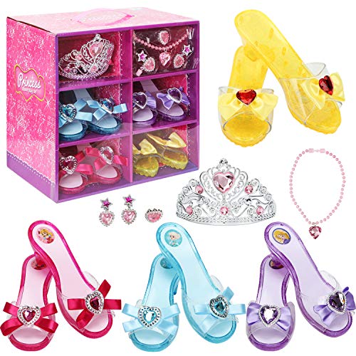 Fedio Girls Princess Dress up Shoes Role Play Collection Shoes Set with Princess Tiara and Accessories Jewelries