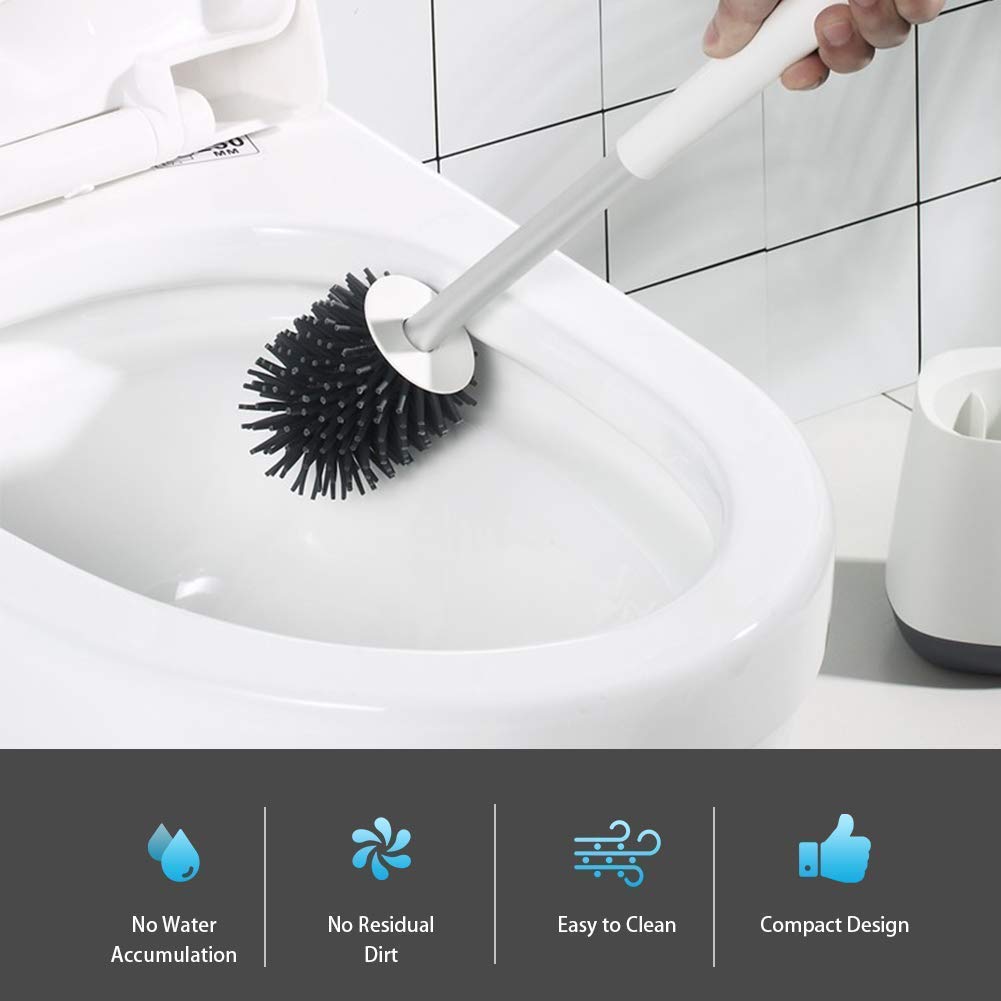 Cazuela Toilet Bowl Brush and Holder Bathroom Storage Cleaning, Bathroom Accessories Toilet Bowl Cleaners with Silicone Bristles, Cleaning Supplies Toilet Cleaner Brush Bathroom Set 2